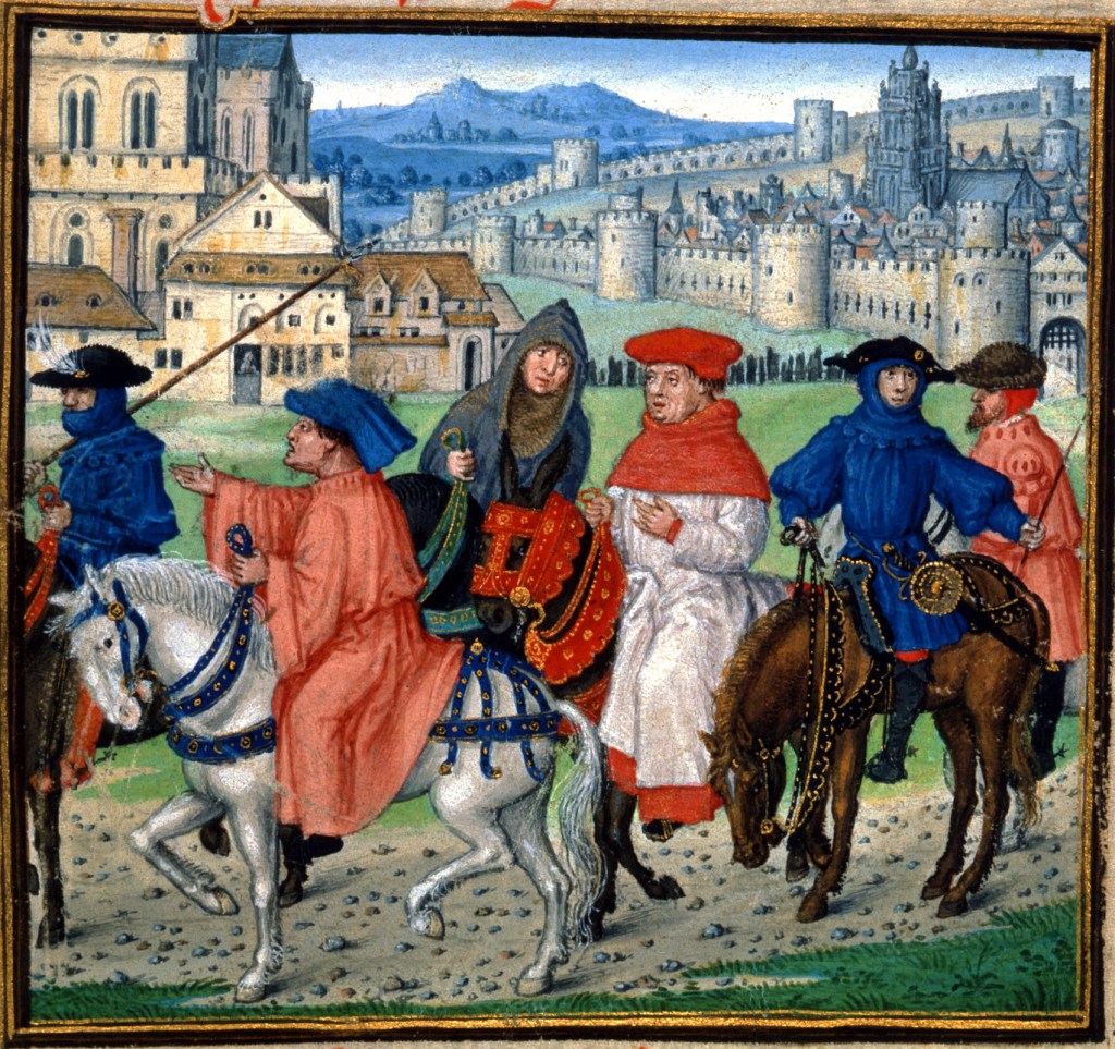 A medieval illustration of pilgrims.