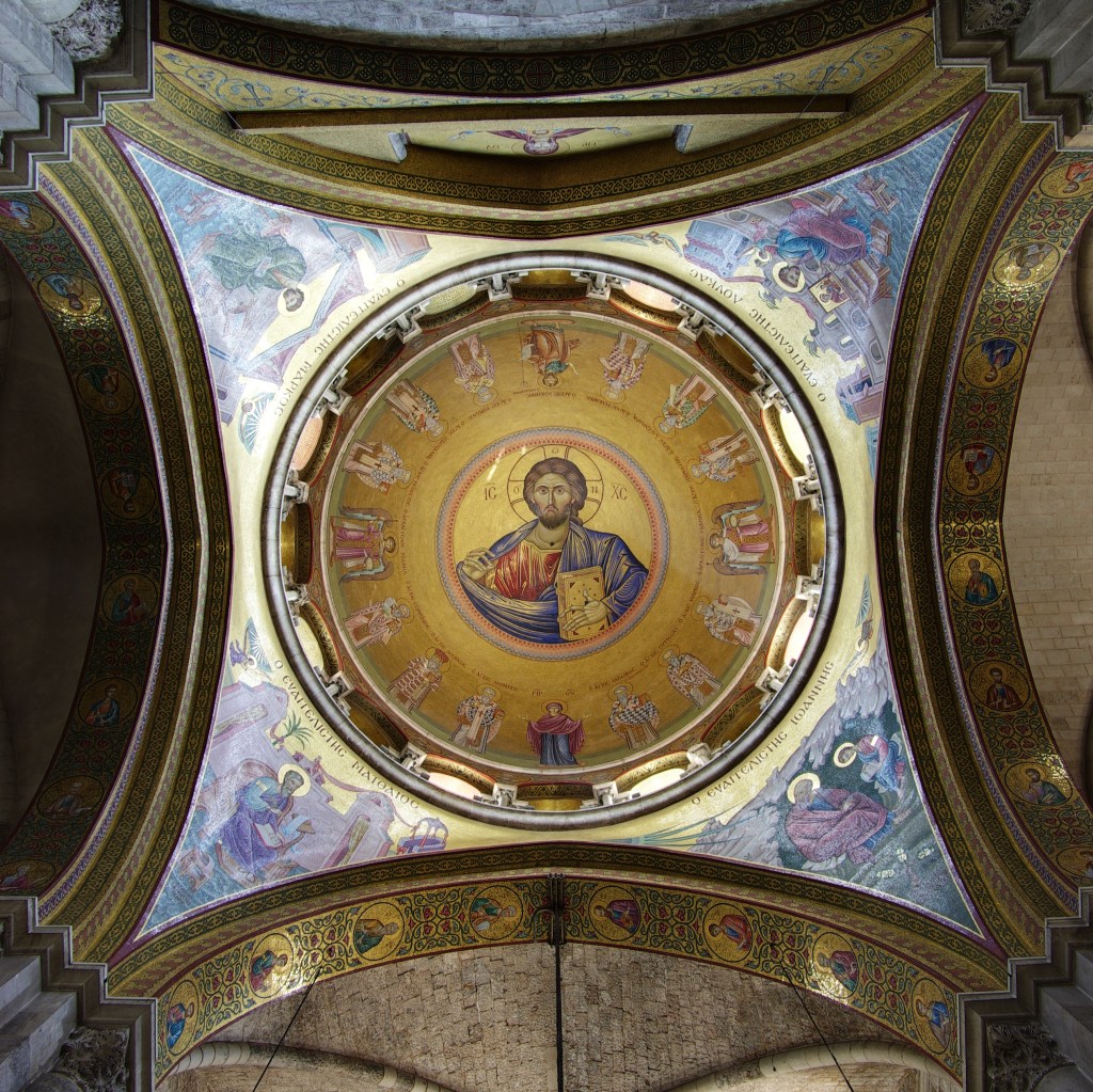 A dome depicting Jesus as Christ Pantocrator in the Church of the Holy Sepulchre.