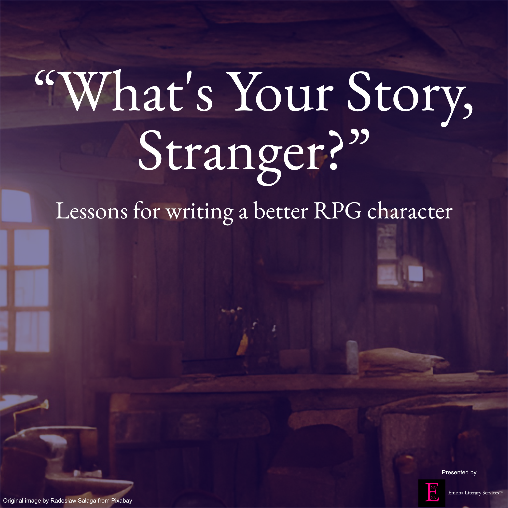 Promotional art for the "What's Your Story, Stranger?" workshop.