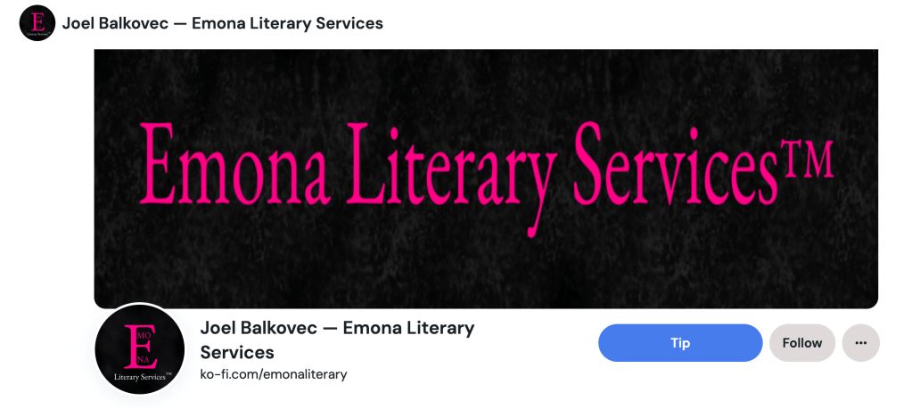 The Emona Literary Ko-fi header.