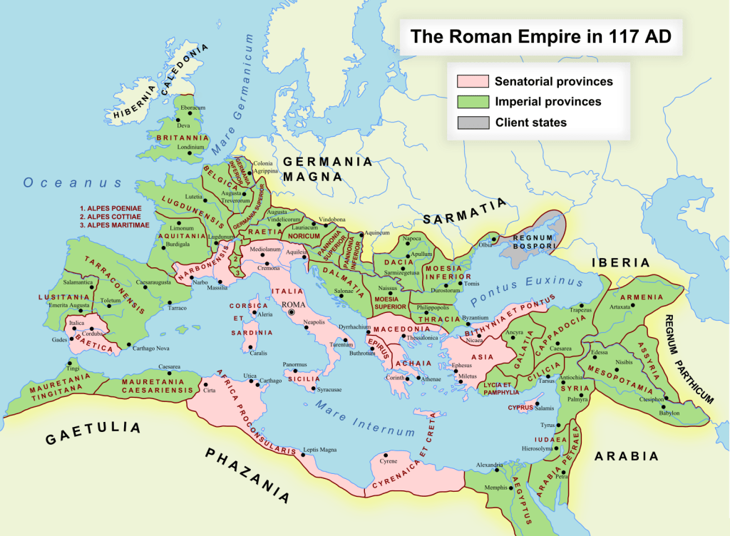 The Roman Empire in AD 117.