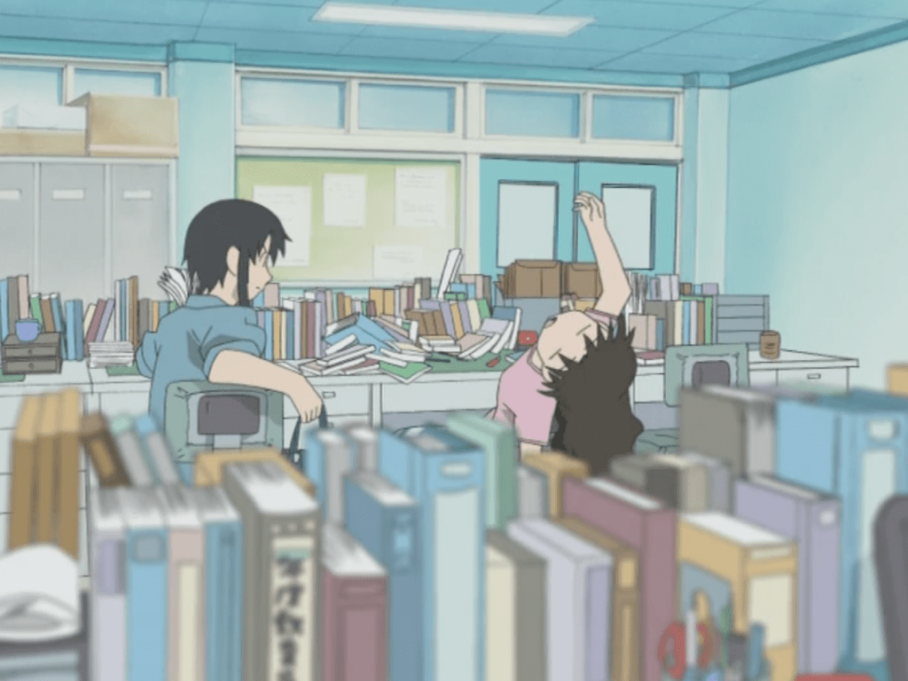 Nyamo and Yukari from Azumanga Daioh, in their office.