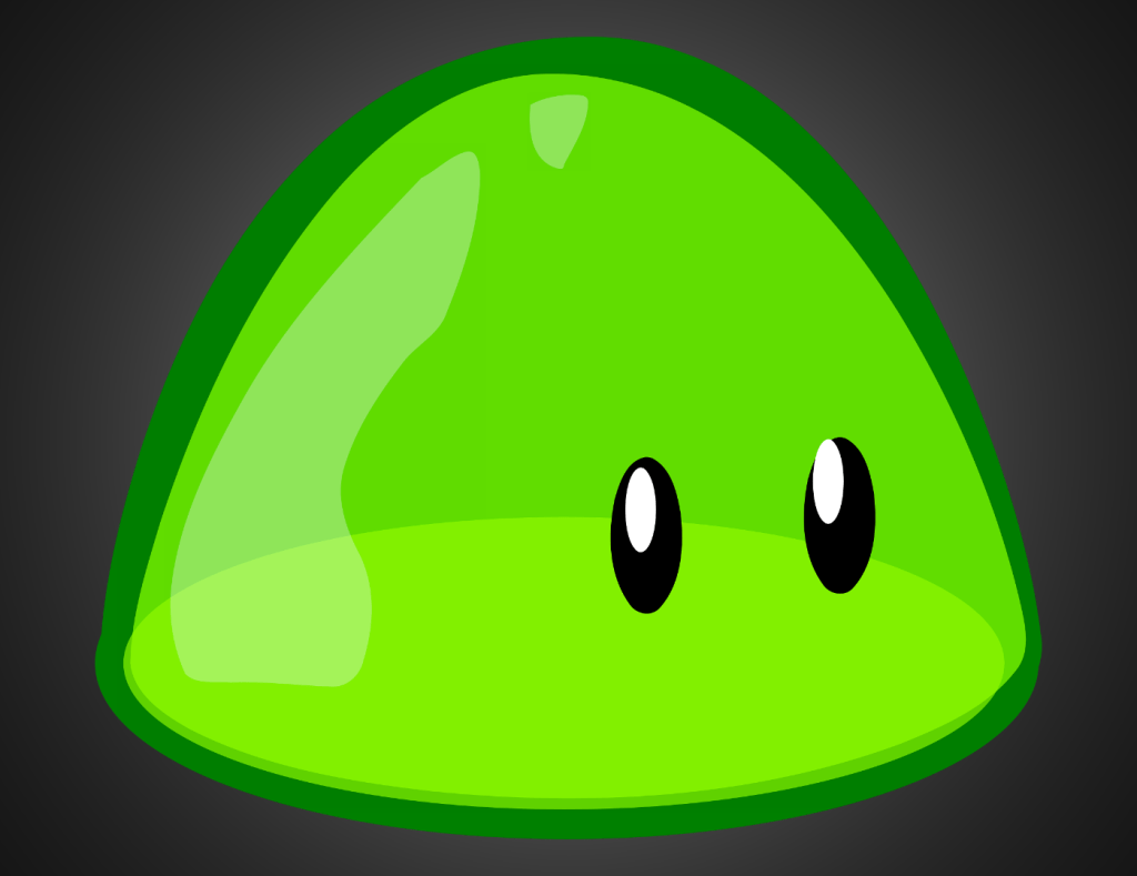 A blob monster on a dark background.