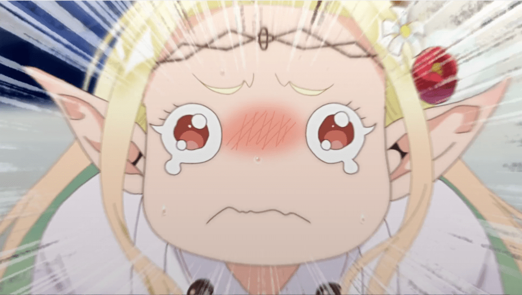 Elda looking sad in a scene from 'Otaku Elf'