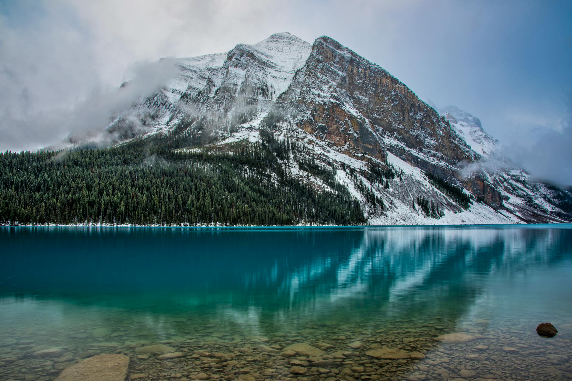 A mountain seen across a lake.