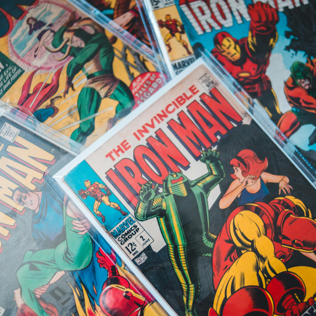A collection of vintage comic books.
