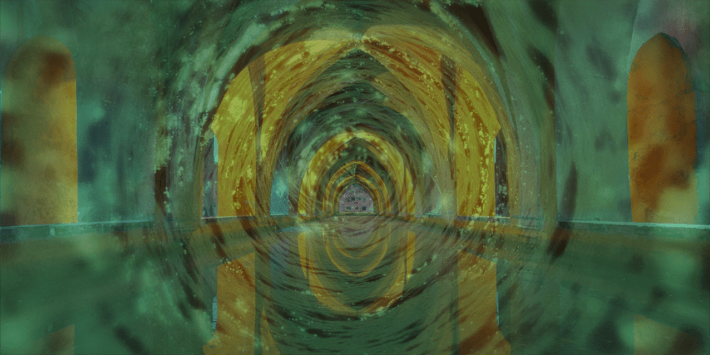 A magic barrier over an arched hallway.