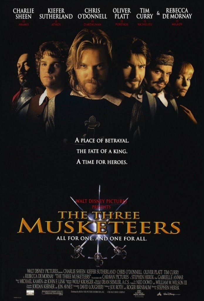 The poster for Disney's 1993 The Three Musketeers.