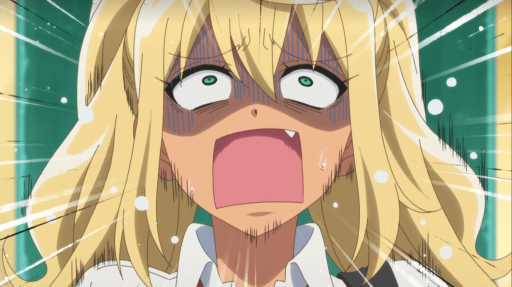 Hibiki from "How Heavy Are the Dumbbells You Lift?" in utter shock.