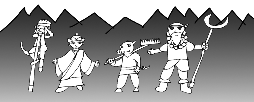 A drawing of the four main characters of "Journey to the West."