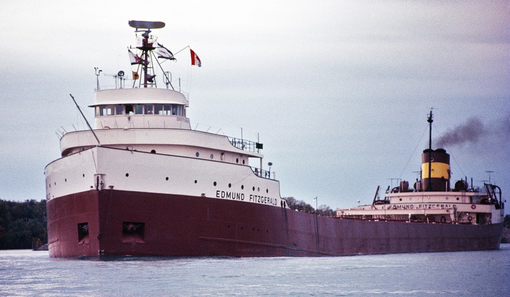 A restored 1971 image of the Edmund Fitzgerald.