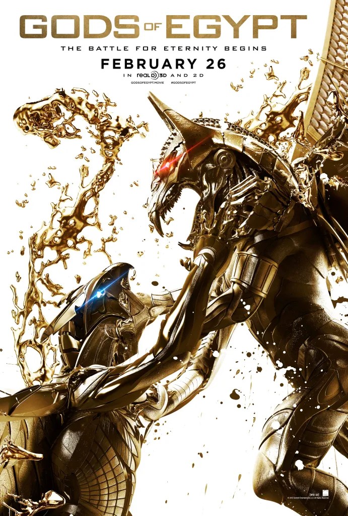 The theatrical poster of Gods of Egypt, featuring Horus and Set as Magic Melting Fighting Robots.