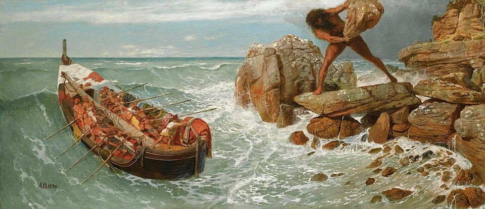 The painting Odysseus and Polyphemus by Arnold Böcklin. 