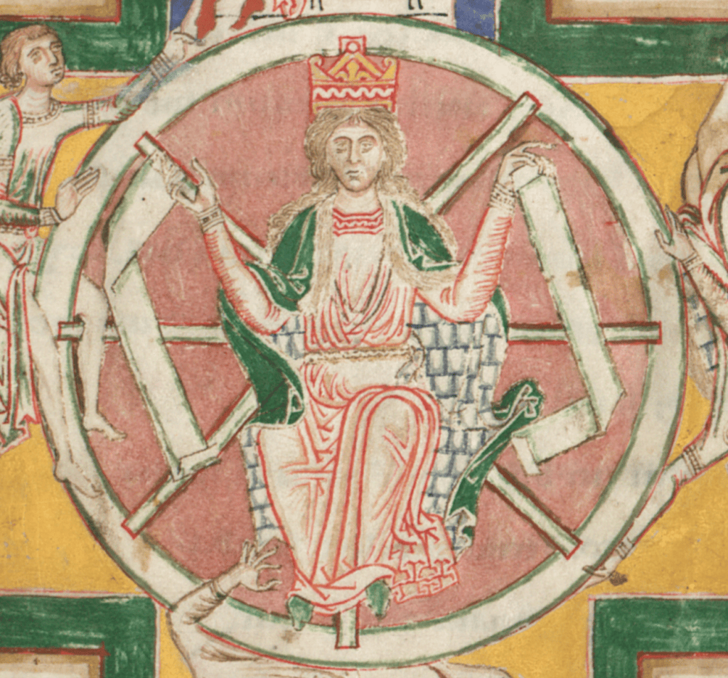Fortune's Wheel in a medieval manuscript.