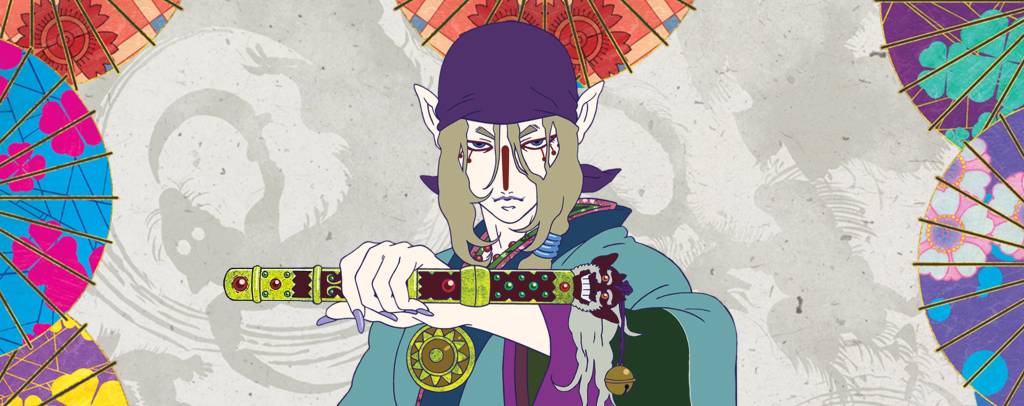 Key art for Mononoke depicting the Medicine Seller with his sword.