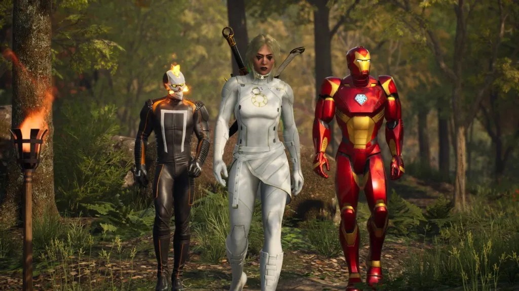 Ghost Rider, the Hunter, and Iron Man in Midnight Suns.