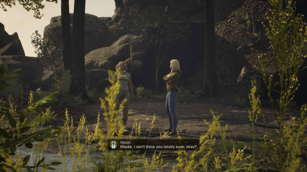 Magik saying she doesn't think the Hunter totally sucks in Midnight Suns.