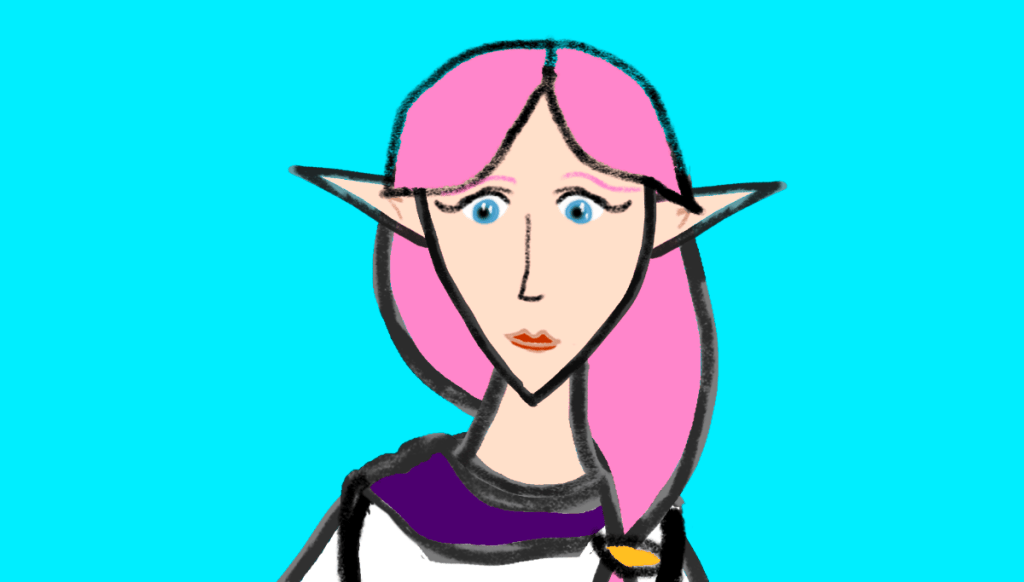 Art of Peri Darkstone: an Elf with pink hair
